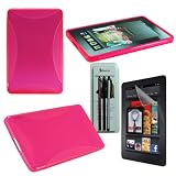 Rasfox Pink Amazon Kindle Fire TPU Gel Back Cove Case, Anti-Galre Screen Protector and 3 Stylus Pen Pack