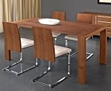 Design Esszimmer 5 teilig aus massivem Nussbaum / Ausziehtisch max. 210 cm / 4 Freischwinger-Stühle gepolstert