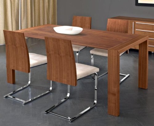 Design Esszimmer 5 teilig aus massivem Nussbaum / Ausziehtisch max. 210 cm / 4 Freischwinger-Stühle gepolstert