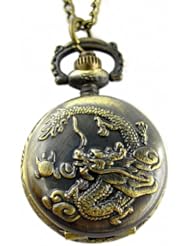 Youyoupifa Wholesale 5pcs/lot Retro Design Bronze Dragon Pattern Cover Pocket Quartz Watch NBW0PA7096-CO3