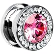 1/2" Stainless Steel Clear Pink CZ Screw Fit Tunnel