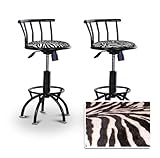 2 Animal Zebra Print Black Adjustable Barstols