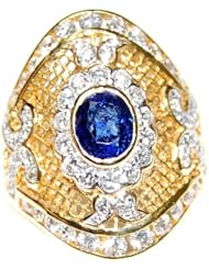 Natural Cocktail 18K Yellow Gold Diamond Blue Sapphire Ring [RF0013]