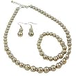 Light Brown Faux Pearl Necklace Bracelet and Earrings Jewelry Set