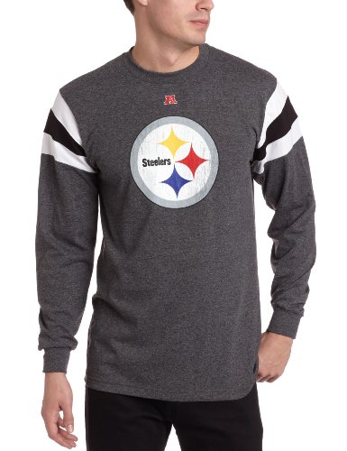 NFL Men's Pittsburgh Steelers End Of Line III Long Sleeve Crew Neck Overdyed Tee (Charcoal/White/Black, Large)