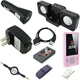Ultimate Premium Accessory Bundle Combo for Microsoft Zune 80GB / 120GB Series MP3 Player: Pink Silicone Skin Case Cover, USB 2in1 Data Sync Cable, USB Car Charger, USB Wall / Travel / AC Adapter Charger, 3.5mm Auxillary Retractable Cable, Belt Clip, Armband, Portable Foldable Speaker Dock, and a Screen Protector