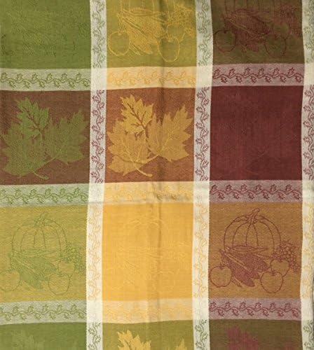 Cotton Park Cottage Harvest Pumpkin Plaid Jacquard Fabric Tablecloth (60 x 84 Oblong)