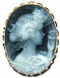 18k Gold Agate Stone Cameo Pin Pendant Italian