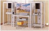 SILVER & CHROME FINISH TV STAND WITH GLASS SHELVES
