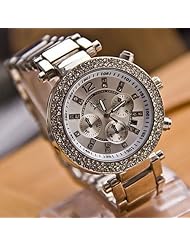 New Silver Geneva Alloy Double Rhinestone Luxury Fashion Womens Watch