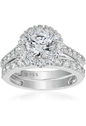 Platinum-Plated Sterling Silver and Swarovski Zirconia Flower Halo Ring Set