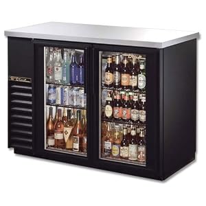 Back Bar Cooler, 2 Glass Door, Holds 61 6-Packs or 2 Kegs, Black