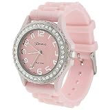 Geneva Platinum CZ Accented Silicon Link Watch