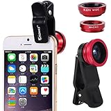 KINGMAS 3 in 1 Universal Fish Eye & Macro Clip Camera Lens Kit for iPad iPhone 6 5 4 Samsung HTC and Most smartphones (Red)