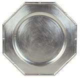 Caspari 13-inch Octagonal Lacquer Charger with Bamboo Edge, Silver