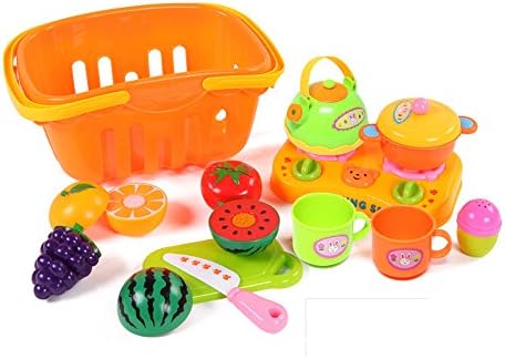 Mini Shopping Basket with pieces of fruit and vegetables Kitchen Fun Cutting Fruits & Vegetables Food Playset for Kids