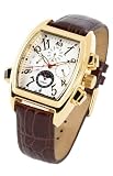 Burgmeister Sao Paulo Bm131-285 Gents Automatic Analogue Wristwatch Gold Plated Brown Leather Strap White Dial Date Day Month  Day Night