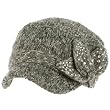 Elastafit Winter Floral Bow Crystals Knit Cadet Military Castro Hat Cap Charcoal Gray