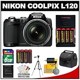 Nikon Coolpix L120 14.1 MP Digital Camera (Black) with 8GB Card + Batteries ....
