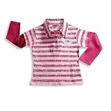 Wild Mango - Toddler Girls Long Sleeve Striped Polo, Berry, Pink