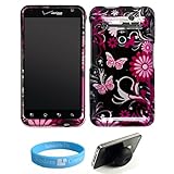 Pink Butterfly with Flower Design Front and Back Snap On Hard Shell Phone P ....