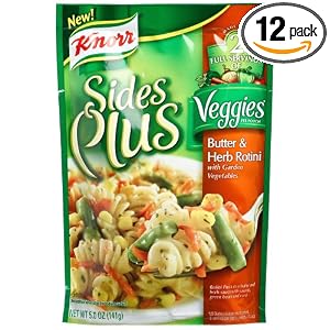 Knorr Sides Plus Veggies, Butter & Herb Rotini with Garden Vegetables, 5.0-Ounce Pouches (Pack of 12)