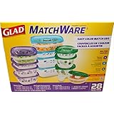 GladWare Glad matchware food storage containers variety pack including easy color match lids plus 4 dressing cups as a bonus, 28 total pieces