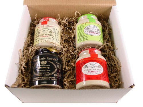 Boxed gift Assortment of 4 Pommery Mustards: Meaux, Cognac, Green Peppercorn, Fireman