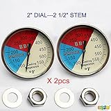 bbq factory&reg; 2" 550F(2-pack) BBQ CHARCOAL GRILL PIT WOOD SMOKER TEMP GAUGE THERMOMETER 2.5" STEM SS RWB