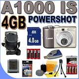 cheap Canon Powershot A1000 IS 10MP 4x Optical Zoom Digital Camera (Brown) A1000IS 2668B001 4GB SDHC Memory Card - Rechargeable NiMH Batteries Plus Rapid Charger - BigVALUEInc Accessory Saver Bundle + MORE