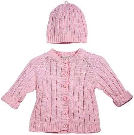Elegant Baby, Baby Girls', Cable Knit Cardigan Sweater Set with Matching Beanie