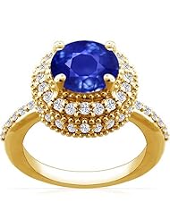 14K Yellow Gold Round Cut Blue Sapphire Ring With Sidestones