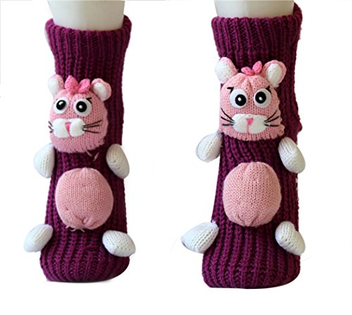 Womens Socks 3d Animal Cartoon Knitted Non-slip Sole Thick Warm Wool Socks