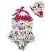 PGXT Girl's One Piece Flower Print Bikini Set Swimwear Bathing Suit With Hat