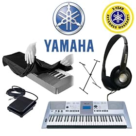 Yamaha PSR-E413 61-Key Digital Keyboard, Koss Stereo Dynamic Headphones, Yamaha Foot Pedal for PSRE213 PSRE313 PSRE413 EZ200, 61-76-key Electronic Keyboard Dust Cover, Single-X X-Style Keyboard Stand