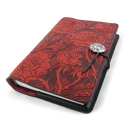 Wild Red Rose Embossed Leather Writing Journal, 6 x 9-inch, refillable