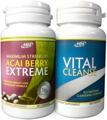 Maximum Strength Acai Berry Extreme / Vital Cleanse - With Green Tea Extract - Intense Fat Burning Weight Loss Diet Pill Combination