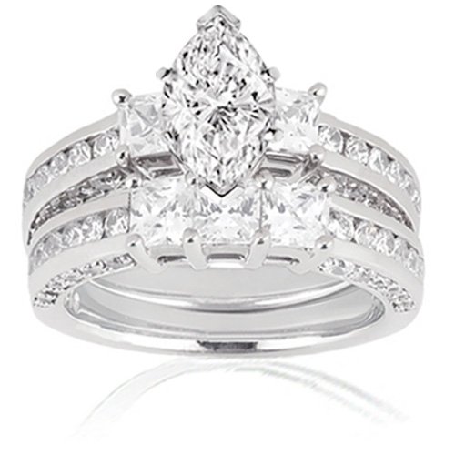 3 Ct Marquise Shape 3 Stone Diamond Bridal Rings Set SI