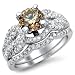 1.55ct Brown Round Diamond Engagement Ring Wedding Set 14k White Gold