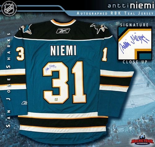 Antti Niemi San Jose Sharks Autographed/Hand Signed Teal Reebok Premier Jersey