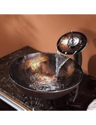 Home Improvement: Kraus C-GV-684-12mm-10ORB Pluto Glass Vessel Sink and Waterfall Faucet, Oil Rubbed Bronze - Kraus