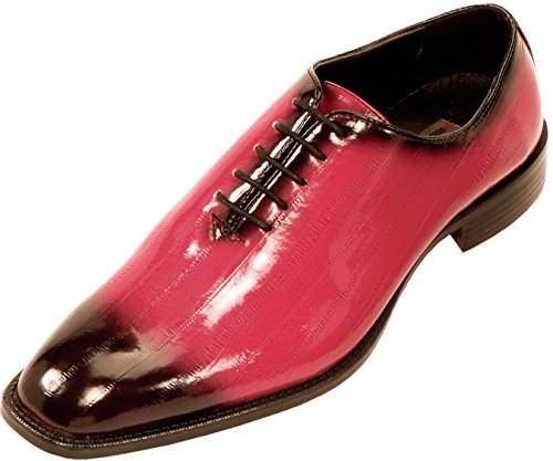 Bolano Mens Exotic Faux Eel Skin Print Oxford Dress Shoe in Fuchsia and Black: Style Brayden Fuchsia-003