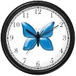 Blue Butterfly - JP Animal Wall Clock by WatchBuddy Timepieces (Black Frame)