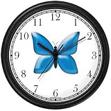 Blue Butterfly - JP Animal Wall Clock by WatchBuddy Timepieces (Black Frame)