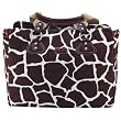 Oioi Giraffe Print Tote Diaper Bag in Cocoa on White, Burnt Sienna, and Faux leather trim