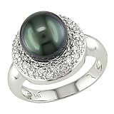 1 3ct Diamond and 9-10mm Tahitian Pearl Ring in 14k White Gold, G-H-I, I1