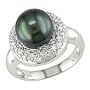 1/3ct Diamond and 9-10mm Tahitian Pearl Ring in 14k White Gold, G-H-I, I1