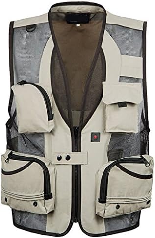 Mens Mesh Openwork Outdoor Journalist Photographer Fishing Vest Khaki 4XL
