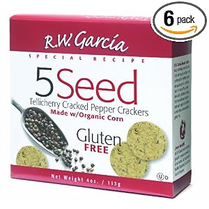 R. W. Garcia 5 Seed Crackers Tellicherry cracked pepper, 4.0 -Ounce Boxes (Pack of 6) by R. W. Garcia