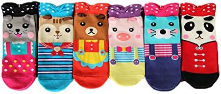 Women's Girls 6-Pack Cartoon Cute Cotton Ankle Socks 6 Pairs Random Color